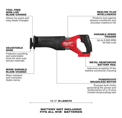 M18 FUEL GEN-2 18V Lithium-Ion Brushless Cordless SAWZALL Reciprocating Saw (Tool-Only)